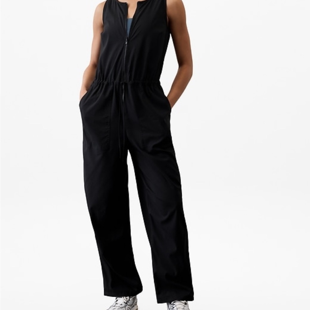 Athleta Brooklyn Black Zip-Front Sleeveless Jumpsuit